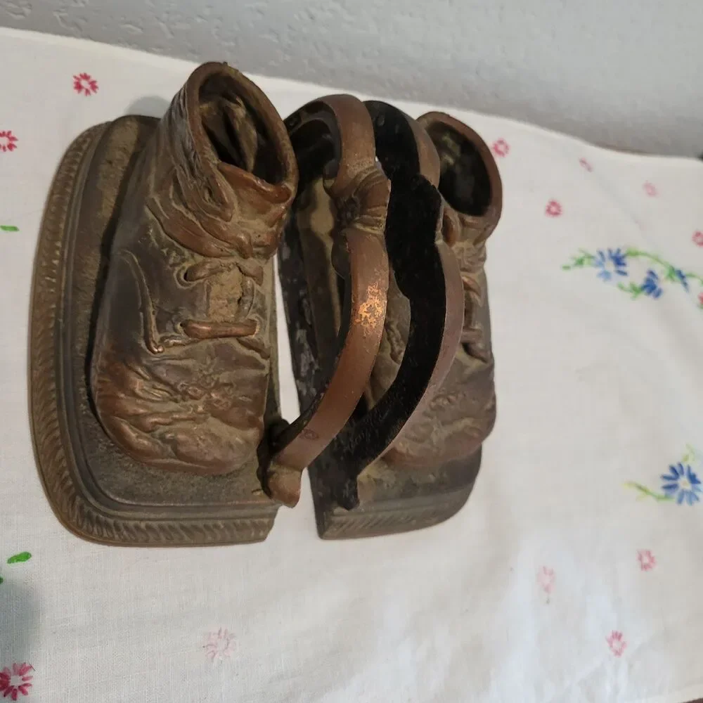 Vintage or Antique Baby Shoe Bookends Doorstop Bronze Heavy patina